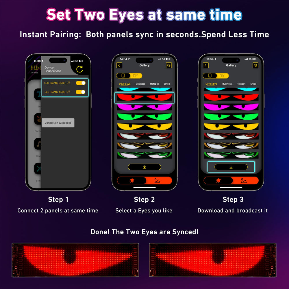 UPONELED Devil Eyes Light app control with iPixel Color for customization.
