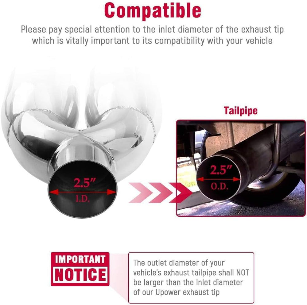 Upower exhaust tip measures 9.5 inches overall length
