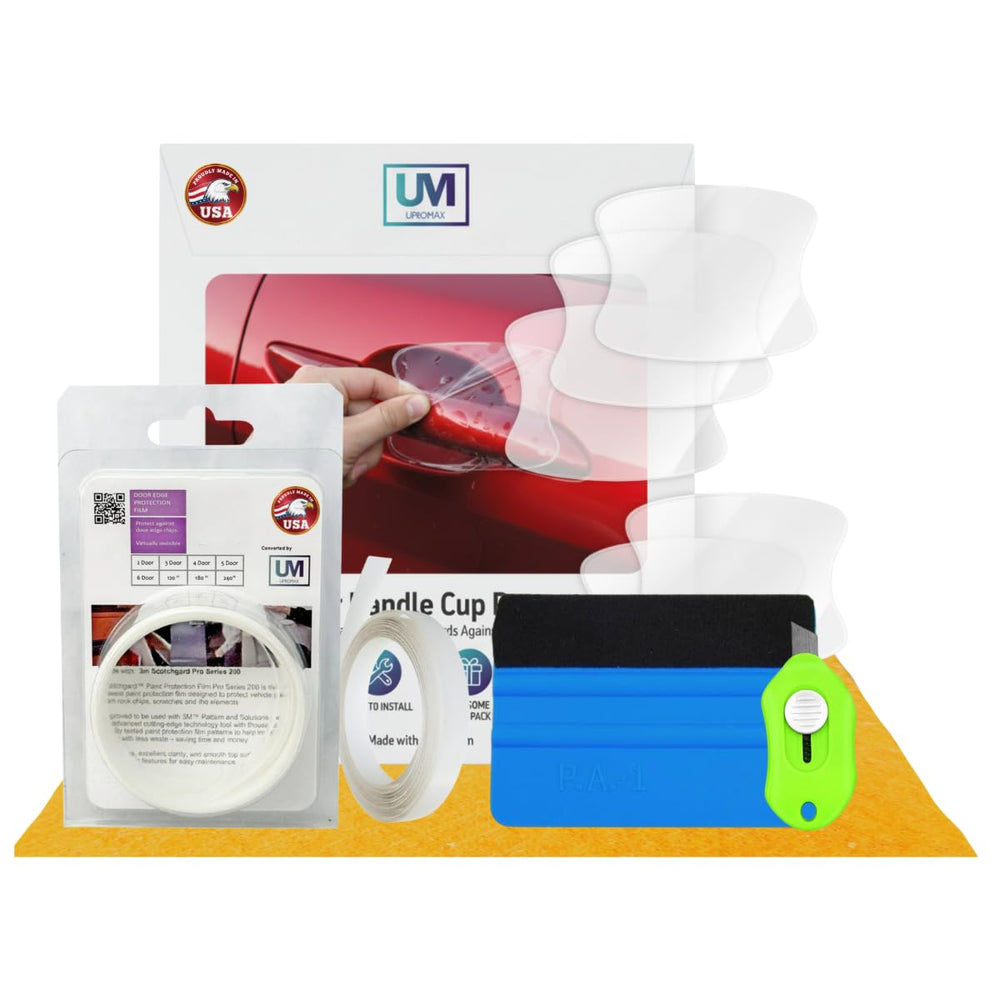 Upromax door edge guard film applied to car edge, protecting against chips and scratches.