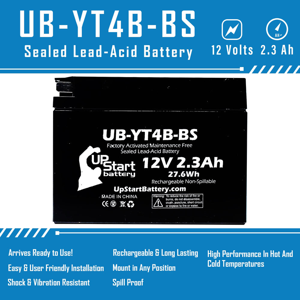 UpStart sealed lead acid design prevents leaks and protects motorcycle components.