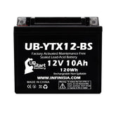 UpStart Battery YTX12-BS pack ready for installation on compatible motorcycles for reliable starting.