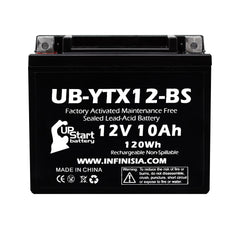 UpStart Battery YTX12-BS pack ready for installation on compatible motorcycles for reliable starting.