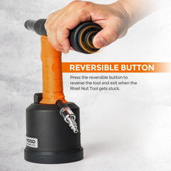 Close-up of UPWOOD reversible button for quick disengagement.