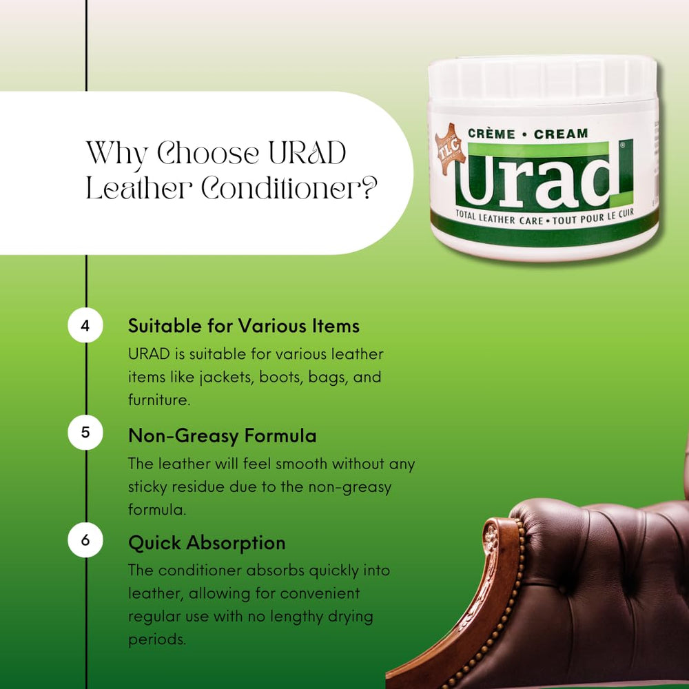 URAD conditioner shown applying evenly on leather surface.