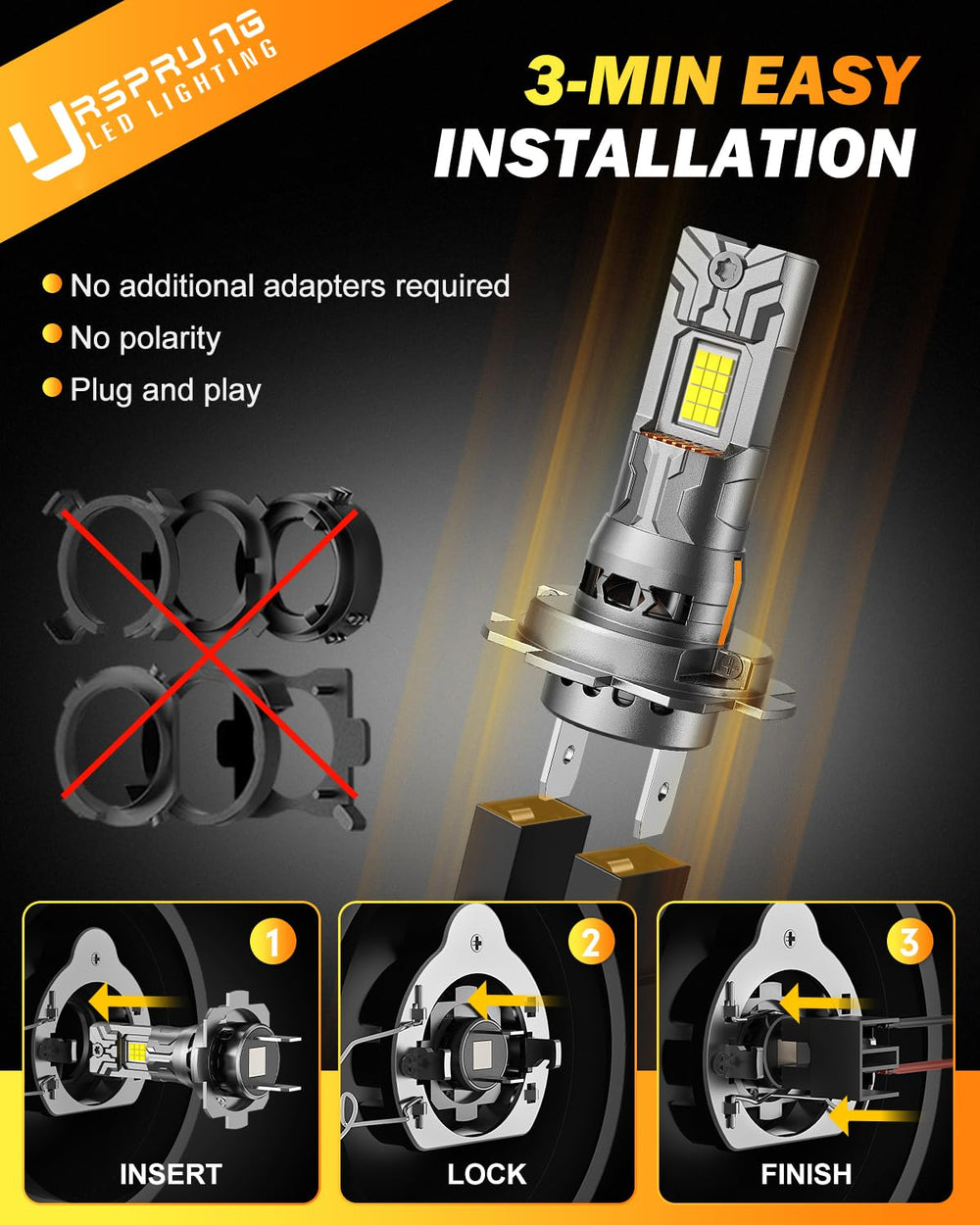 Ursprung cooling system with copper heatsink maintains brightness.