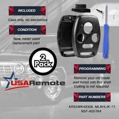 USARemote Honda key shell for Pilot (2009-2015) profile view demonstrates easy installation without cutting.