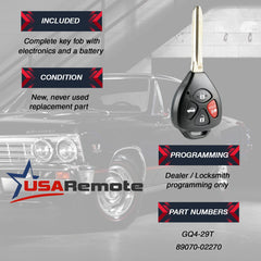 USARemote replacement GQ4-29T ensures compatibility with select Toyotas.