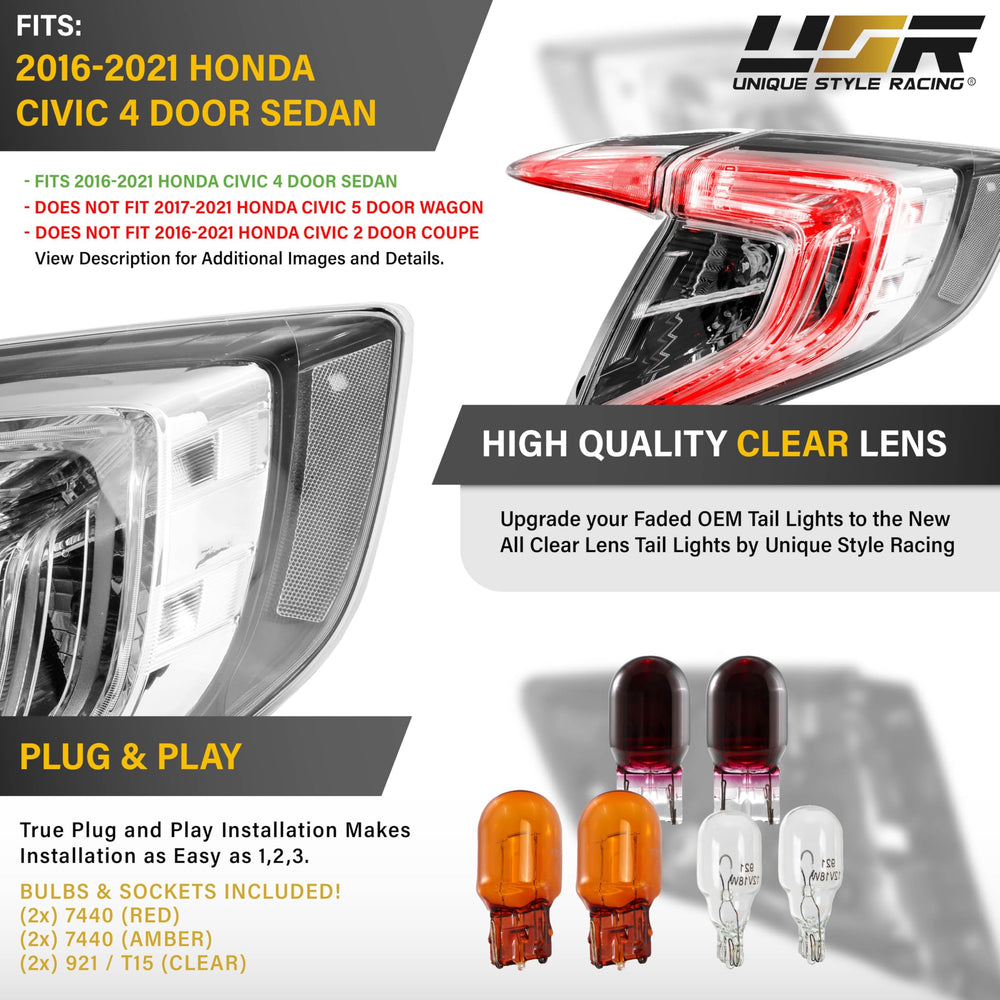 USR Unique Style Racing clear lens tail light left inner for Civic with sharp illumination