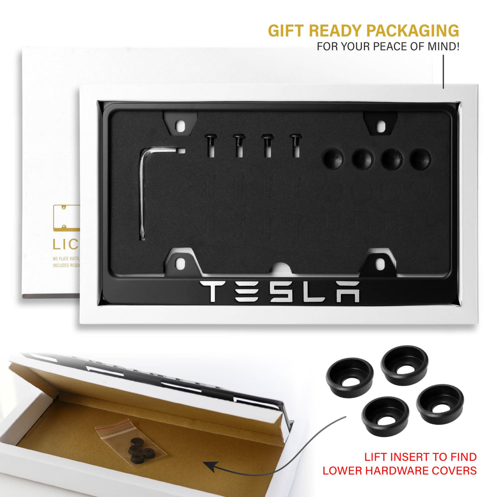 USR Unique Style Racing Tesla license frame side view highlighting durable powder coat and fit