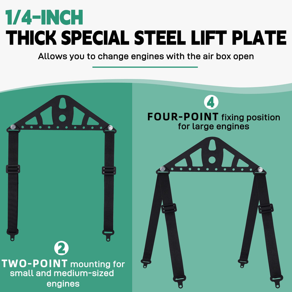 Ustinian adjustable nylon straps protect painted engine surfaces.