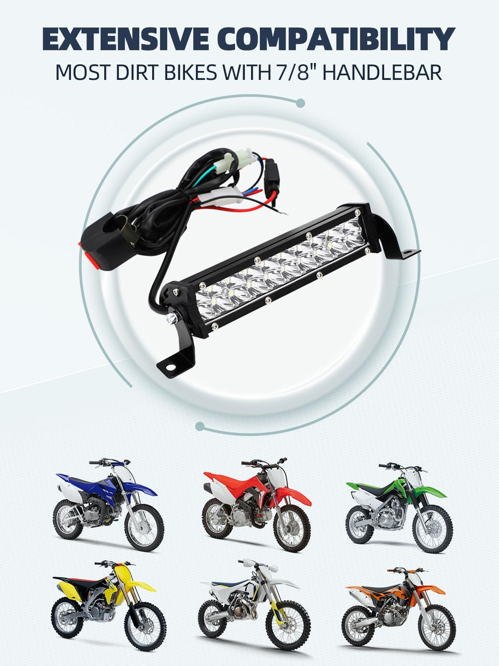 USTPO dirt bike light bar IP67 waterproof for wet conditions