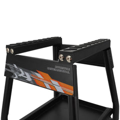 USTPO dirt pit bike stand shown folded for easy storage and transport.