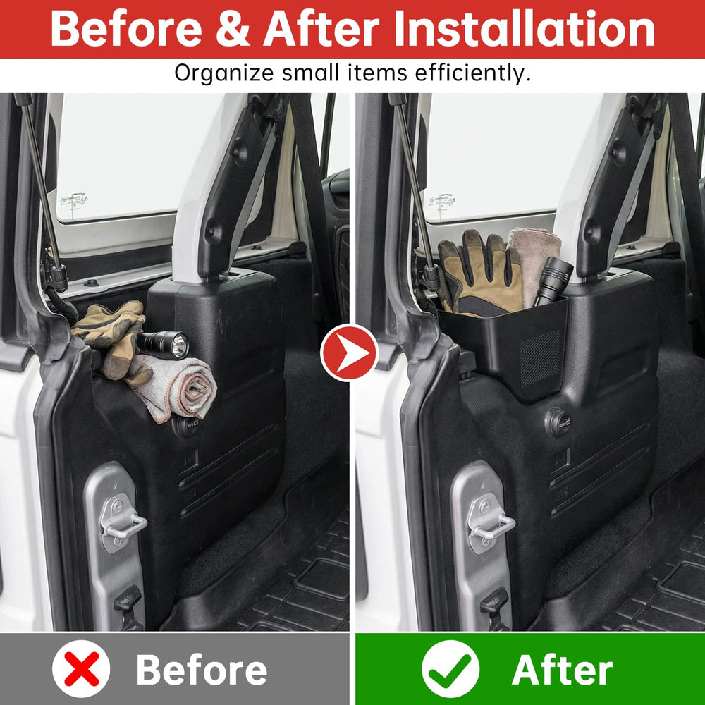 Utiiy Jeep Wrangler JL4XE storage fit demonstrates optimized interior organization.