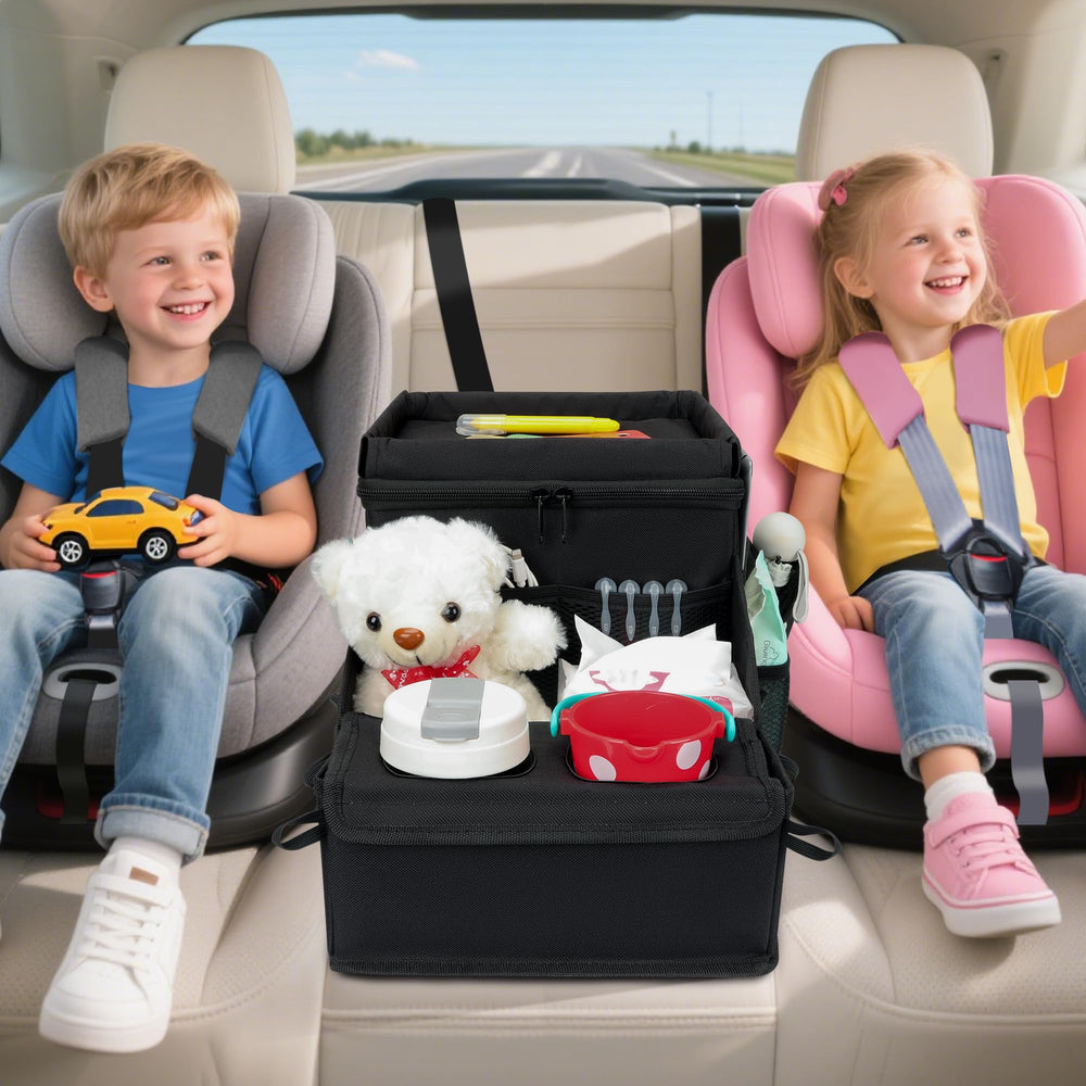 UTOLLOVE collapsible car caddy with cup holders securely holds drinks.