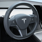 Uxcer carbon fiber leather steering wheel cover on Tesla Model 3/Y for premium fit