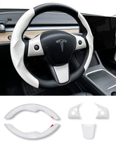 Uxcer carbon fiber steering wheel cover on Tesla Model 3/Y front view, enhances grip