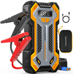 VACASSO 5000A jump starter front view shows compact power for roadside starts.