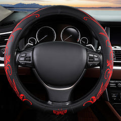 Vaitarkli red embroidery butterfly steering cover front view showing stylish grip for secure driving