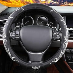 Vaitarkli white embroidery butterfly steering wheel cover close-up for better grip