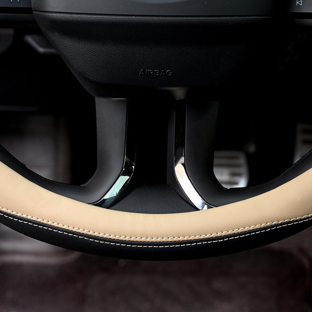Valleycomfy easy-install steering wheel cover beige for quick setup