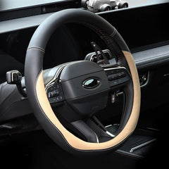 Valleycomfy microfiber steering wheel cover beige top view enhances grip and comfort