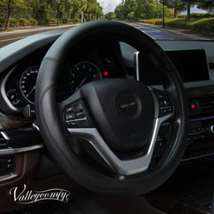Valleycomfy microfiber leather steering wheel cover in black for enhanced grip