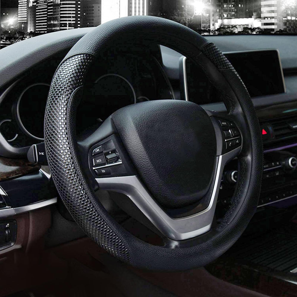 Valleycomfy microfiber leather steering wheel cover for 15-inch wheels with premium grip