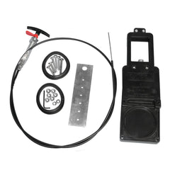 Valterra flexible cable valve kit with 3-inch valve; universal RV compatibility and bulkhead-friendly folding handle.