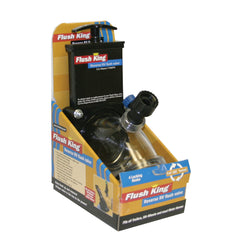 Valterra Flush King reverse valve attachment close-up highlighting clear rinse path and backflow protection.