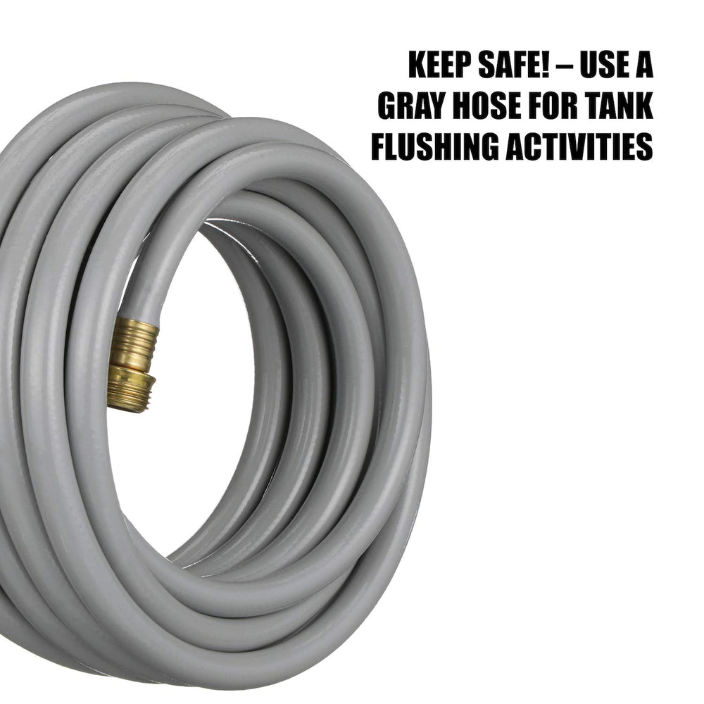 Valterra flushing hose gray color clearly distinguishes from drinking water hose