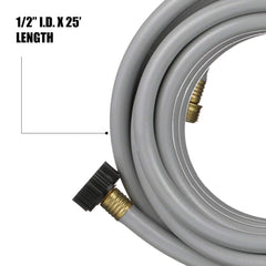 Valterra flushing hose connected to waste system highlighting durable construction