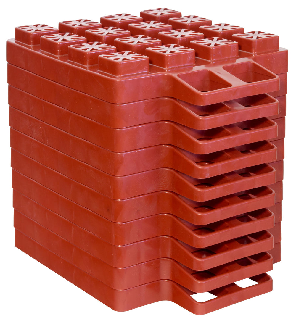 Valterra Stackers RV levelers pad demonstrating leveling on uneven terrain