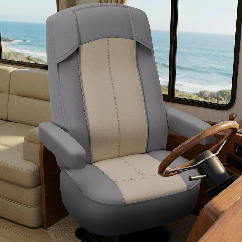 VALUN RV seat covers close-up show durable grey fabric protecting captain chairs