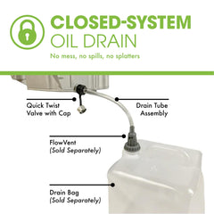 ValvoMax No tools required for quick, tool-free oil drain setup.