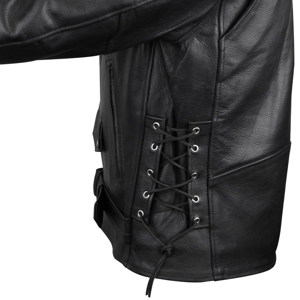 Three zip pockets on Vance Leather jacket keeping essentials secure while riding.