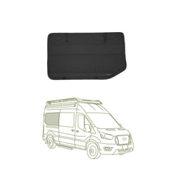 VanEssential window cover for Ford Transit rear quarter RH window blocks light and improves privacy.