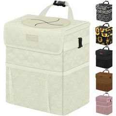 Vankor white car trash can with lid improves cabin cleanliness