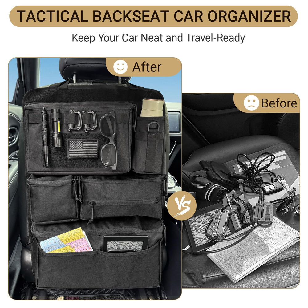Vanlutone seat back organizer demonstrates tool-free headrest installation.