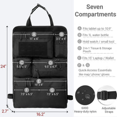 Vanlutone universal-fit backseat organizer fits most vehicles.