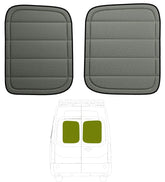 VANNCAMP Extrathick rear door window cover on Ford Transit with magnetic fit for privacy and heat control.