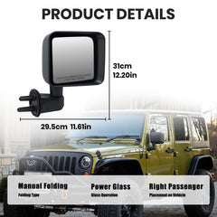 Vanology manual-adjust right mirror for Jeep Wrangler JK allows quick, affordable replacement