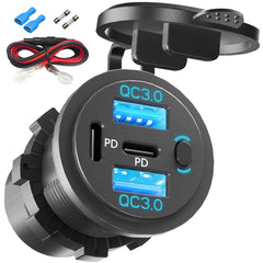 VANONE 12V USB outlet with on/off switch showing multiple charging ports for safe on‑the‑go power