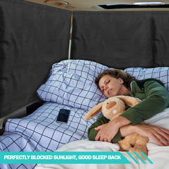 VANPET rear window curtain right side reduces glare and maintains privacy.