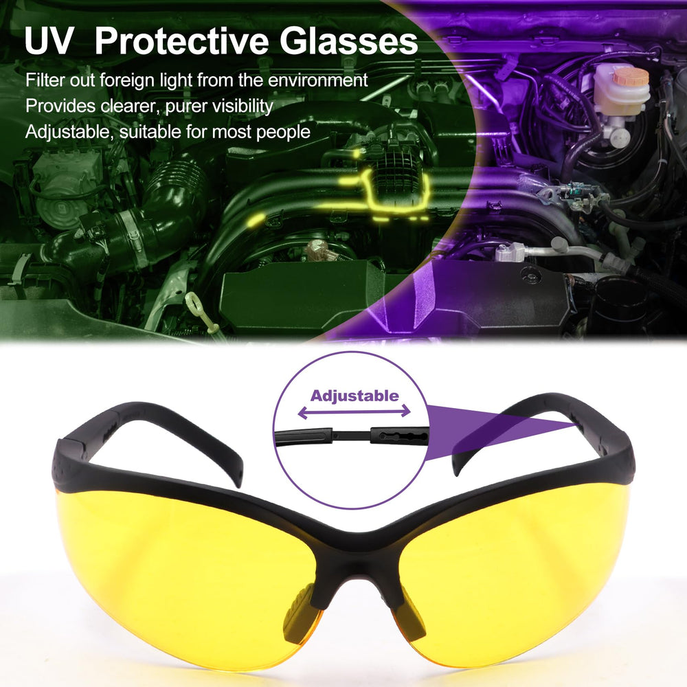 Vansky yellow-filter protective glasses improve UV dye visibility