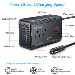 Vansoet USB-C port delivering PD fast charge on the go.