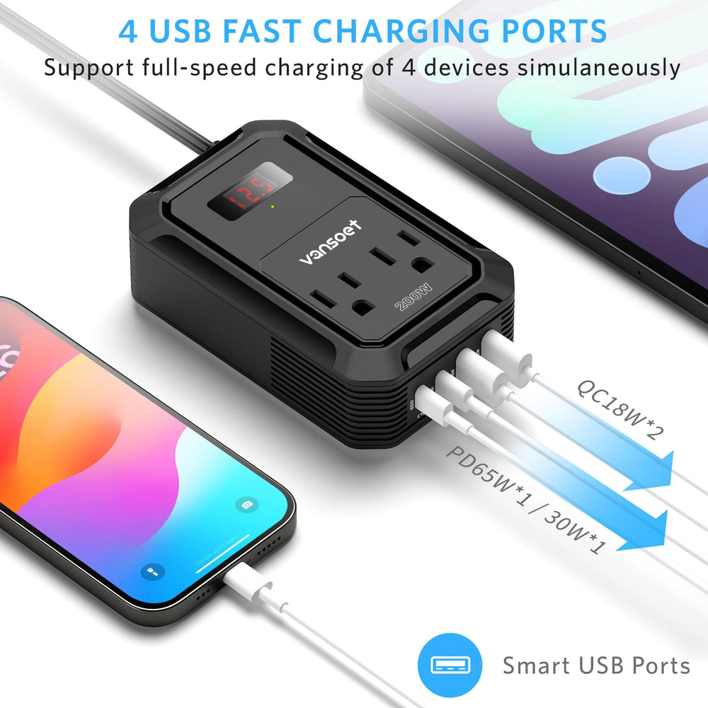 Vansoet PD 65W and QC 18W USB-C ports charge multiple devices.
