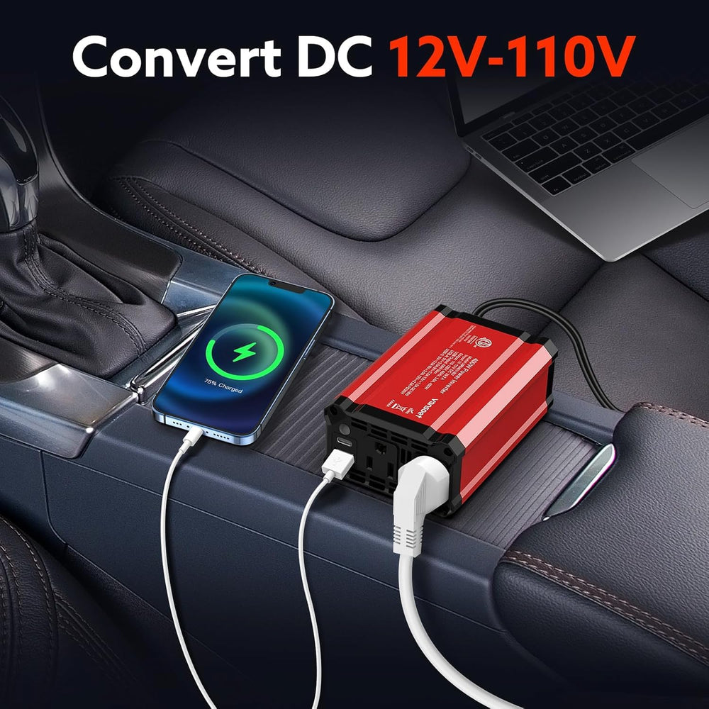 Vansoet 400W car inverter back view showing dual outlets