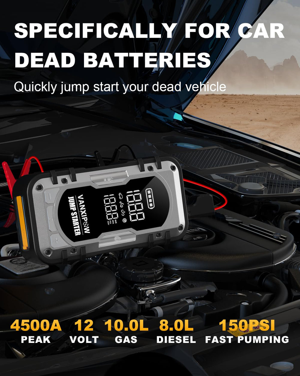 VANXIPOW air compressor inflating tires with clear digital readout