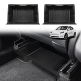 VaultsOnWheels under-seat storage box in Tesla Model Y front view for organized essentials