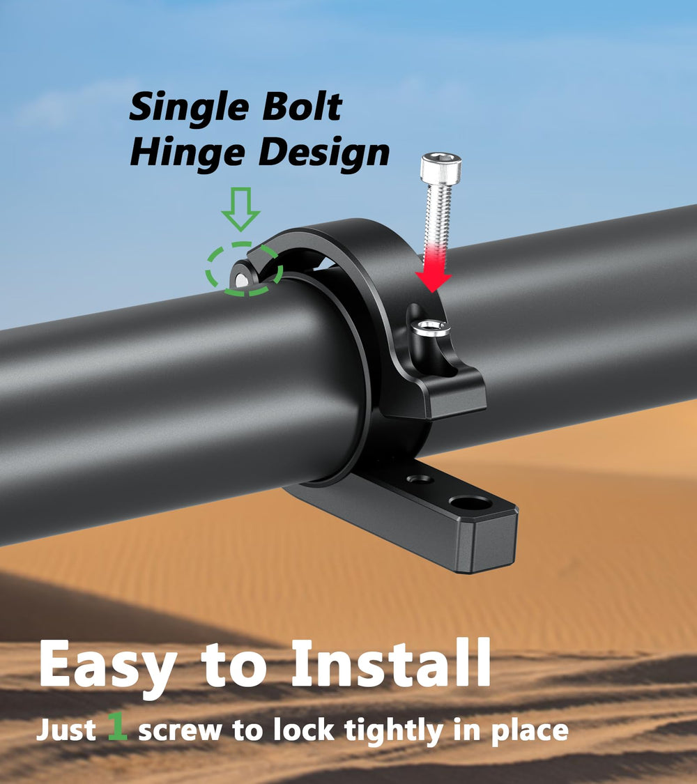Heavy-duty clamp VAZESWIN mount secures to rugged UTV bars.